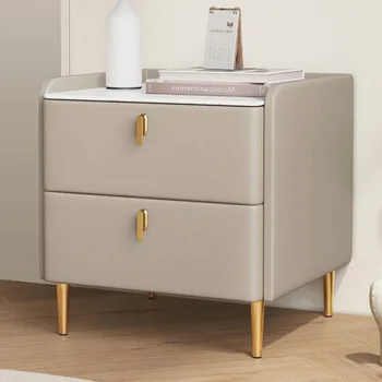 Comodino di lusso leggero, camera da letto semplice e moderna, armadio portaoggetti in lastra di roccia in legno massello 1
