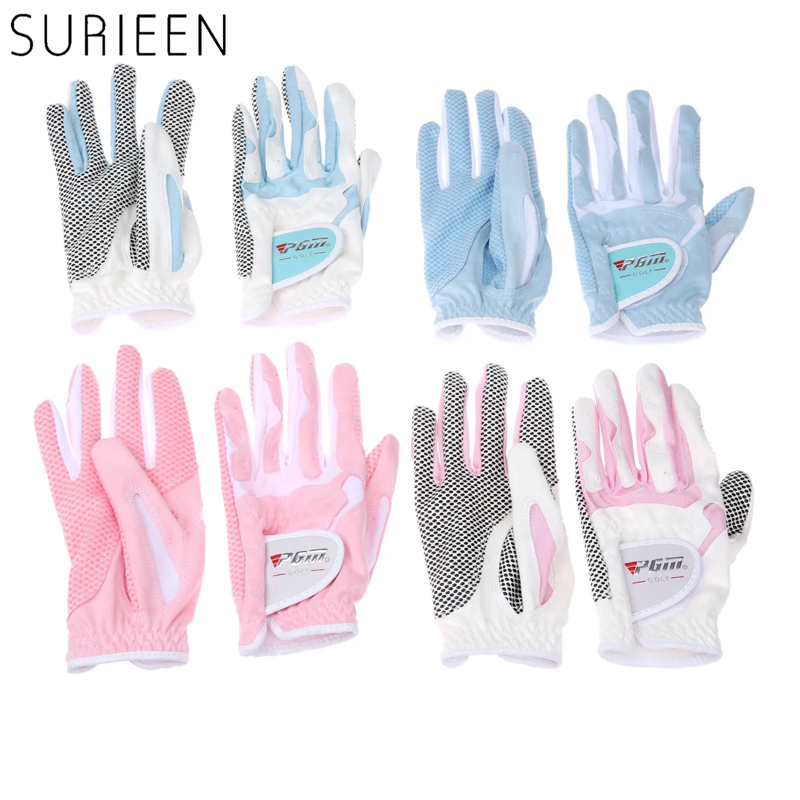 

SURIEEN 1 Pair Golf Gloves Slip-resistant Women's Microfiber Glove Sunscreen Breathable Wear-resistant Ladies Soft Gloves Female