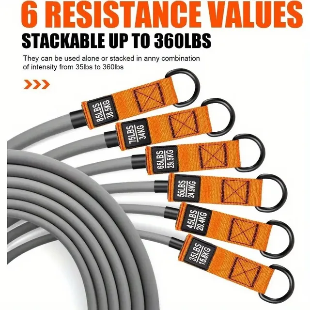 12pcs 300lbs Resistance Bands Fitness Elastic Sports Gym Kit 6 Bands Bodybuilding with Door Holder and Carrying Bag 6