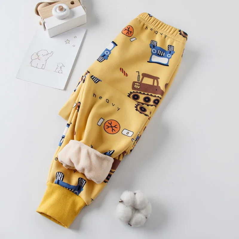 Children Cotton Pajamas Pants Autumn Winter Boys and Girls Cartoon Print Casual Elastic Waist Trousers Pajama Bottom Warm Soft