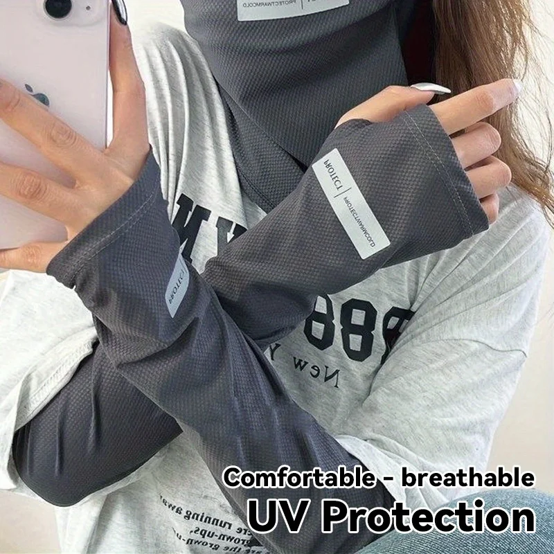 Unisex Summer Breathable Cooling Arm Sleeves, UV Protection Sunblock Gloves for Driving & Outdoor Activities, Reflective Design