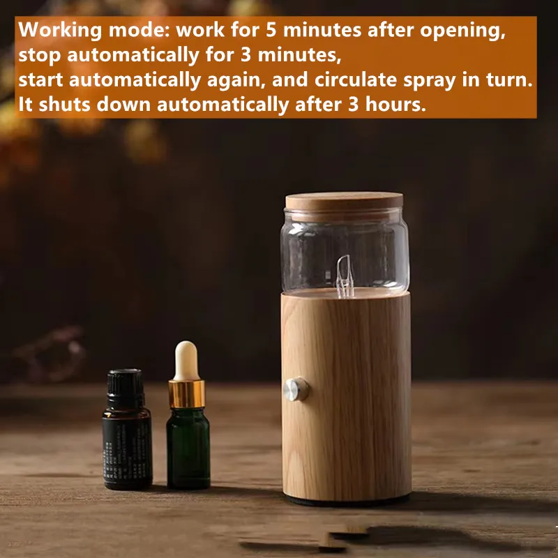 Waterless Aroma Essential Oil Diffuser Wooden Glass Aromatherapy Air Fragrance Electric Scent Diffuser Nebulizer For Home 3