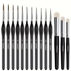 Professional Fine Detail Paint Brush Set - Precision Drybrushes for Acrylic and Watercolor Painting, with Ergonomic Wooden Handles (14pcs brush set)