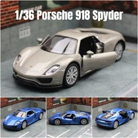 1/36 Porsche 918 Spyder Convertible Toy Car Model For Children RMZ CiTY Welly Diecast Miniature Pull Back Collection Gift Boys 1