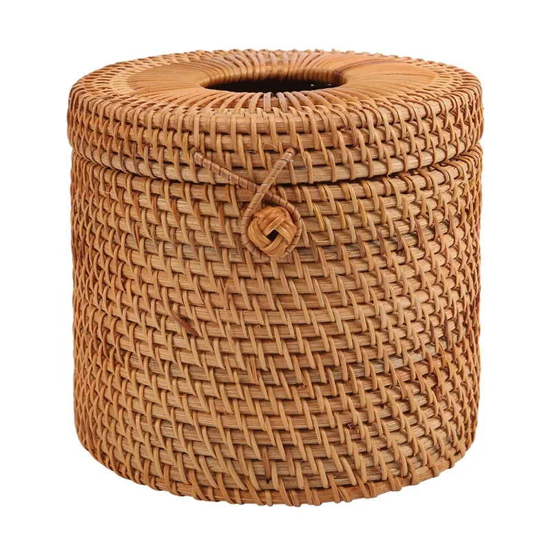 Round Rattan Tissue Box Vine Roll Holder Toilet Paper Cover Dispenser For Barthroom Home Hotel And Office tissue holder