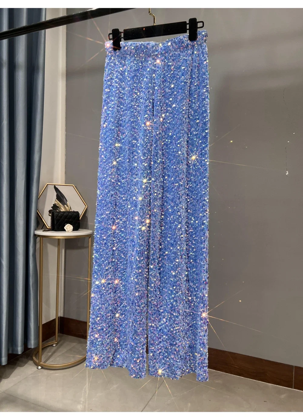 2024 Autumn/Winter New Thickened Suede Sequins Straight Tube Wide Leg Extended Women's Pants