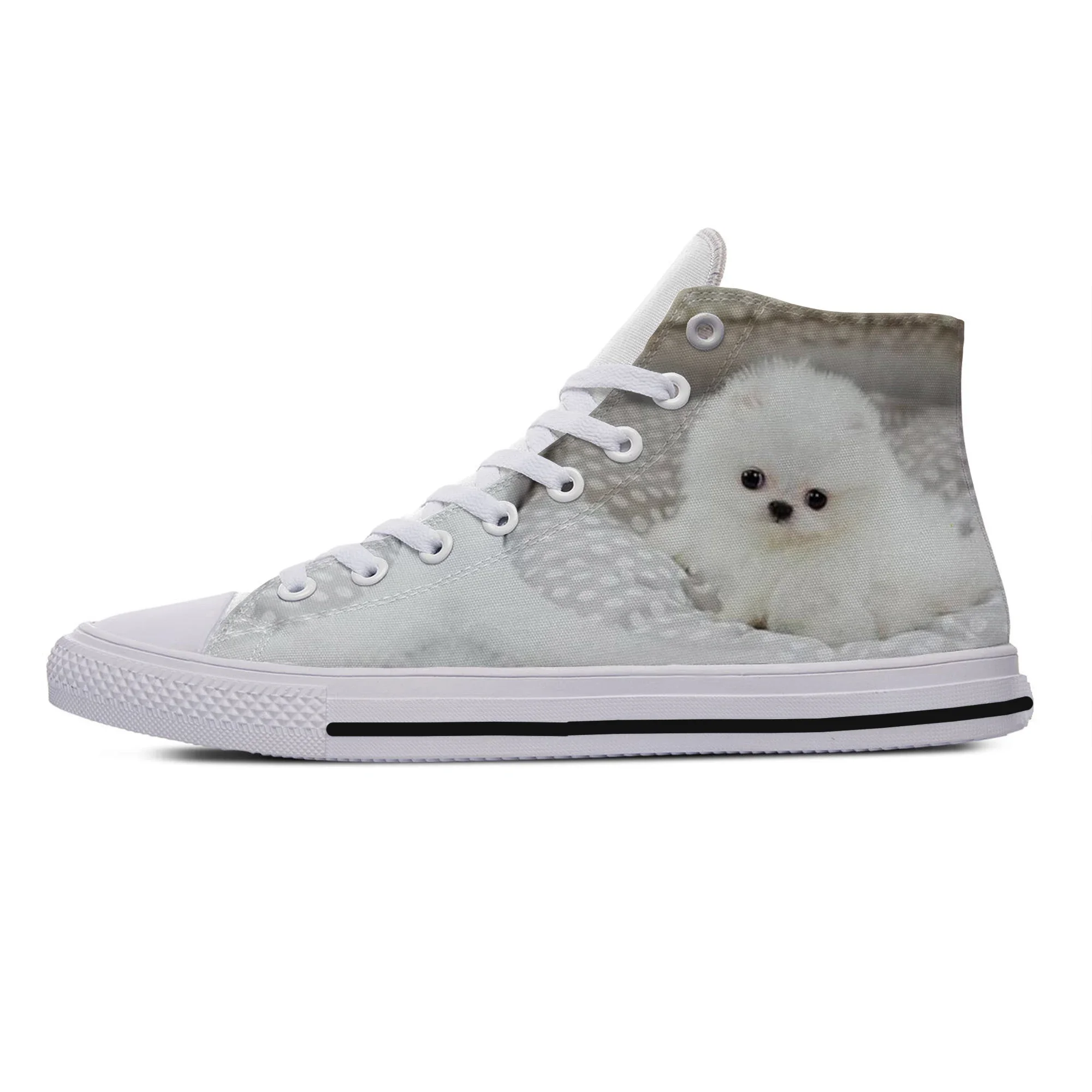 Hot Summer Pomeranian Animal Pets Dog Cut Kawaii Lightweight High Top Canvas Shoes Men Women Casual Sneakers Classic Board Shoes