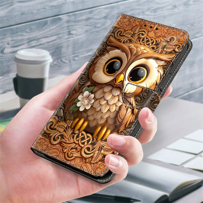 3D Flower Painted Leather Wallet Phone Case with Card Slot