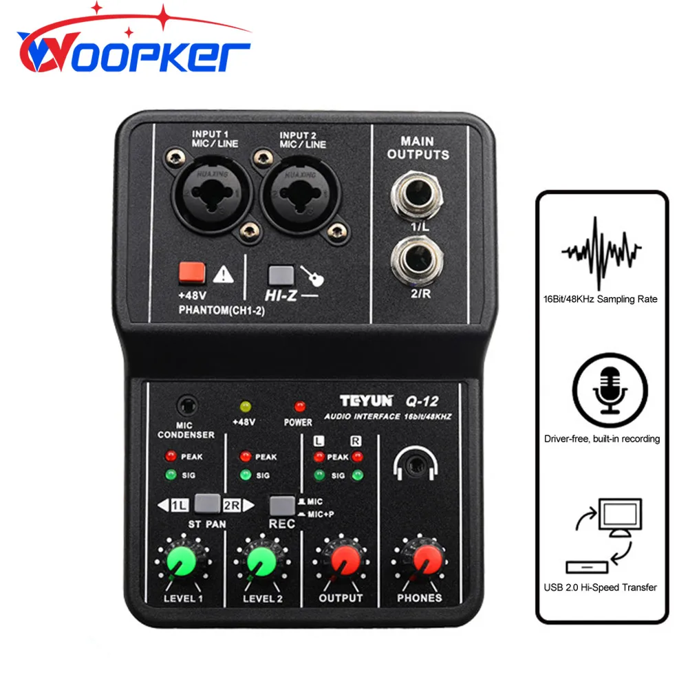 Woopker Audio Sound Card with Monitor Electric Guitar Live Broadcast Recording for Karaoke Studio Singing on Computer PC