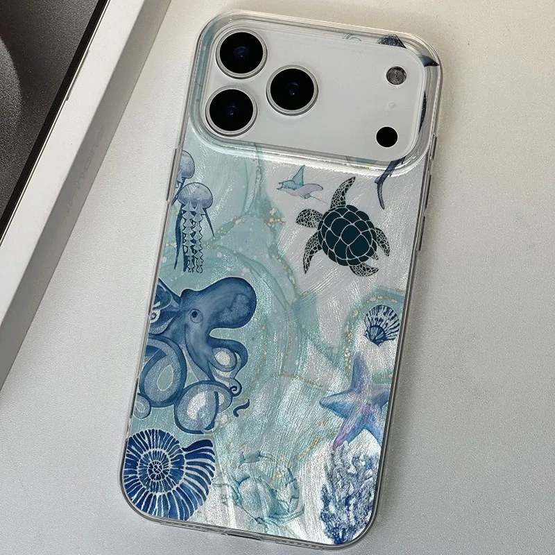 Marine Life Pattern Art Cool Clear Phone Case