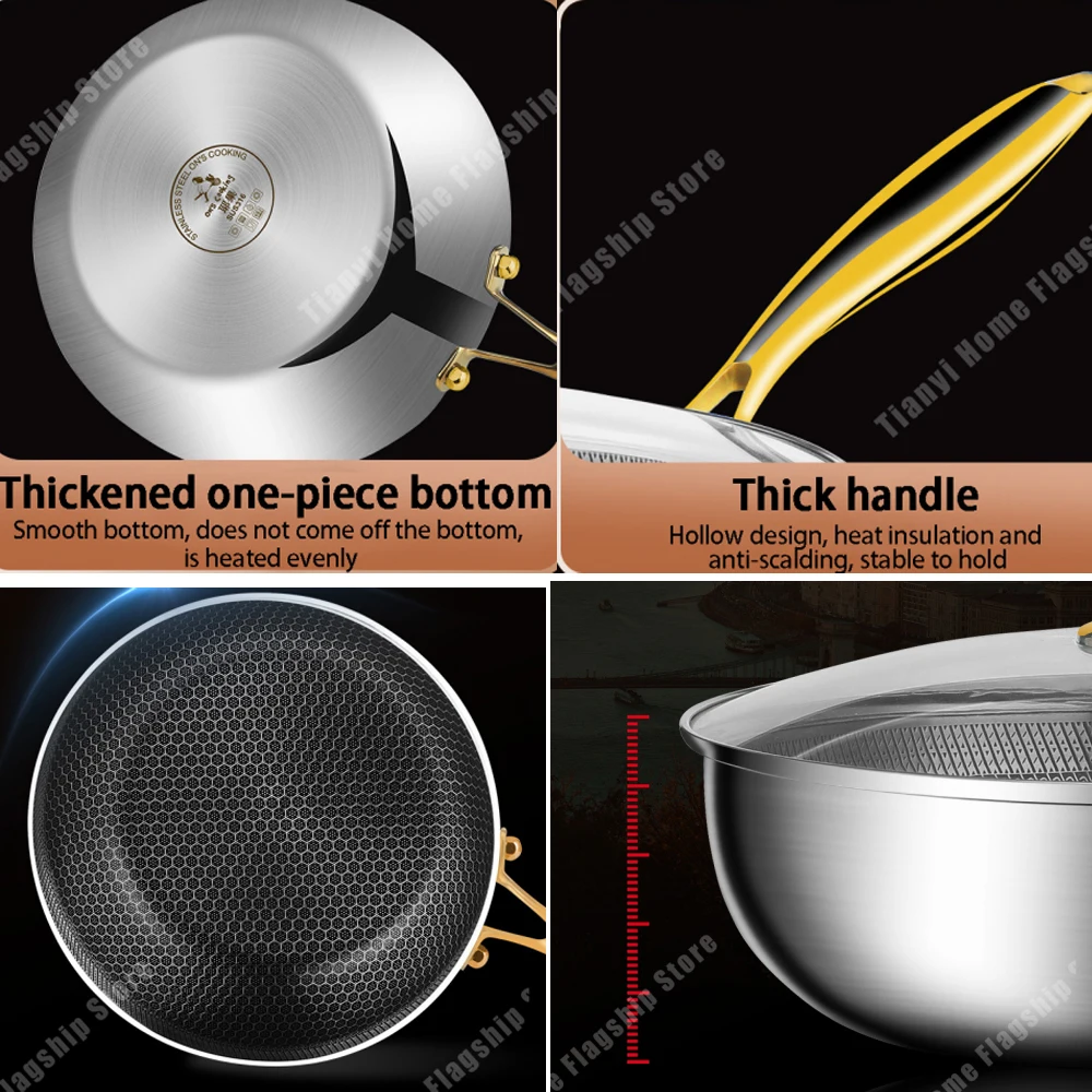 316 Stainless Steel Frying Pan Wok Non-stick Cooking Honeycomb Steak Gas Stove Pot Induction General Saucepan Kitchen Cookware - Image 6