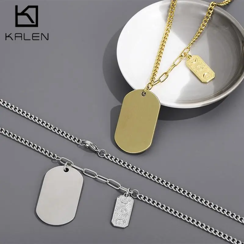 Semplice Collana Con Ciondolo Rettangolare In Acciaio Inossidabile Per Uomo Donna Color Oro Totem Tag Charm O-Chain Collana Regalo Di Gioielli Punk