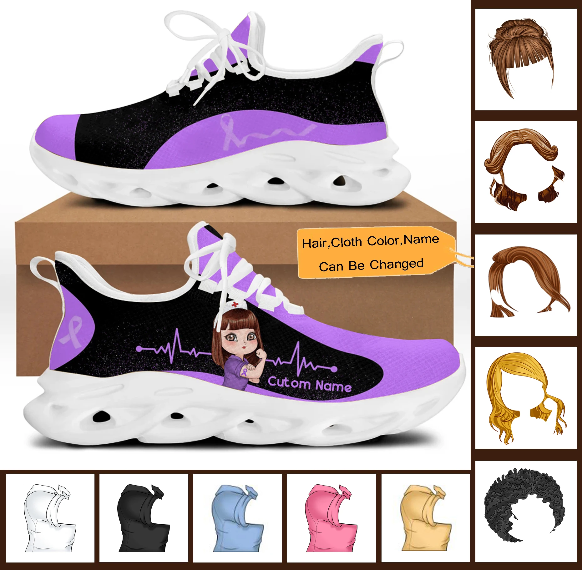 

Женские сетчатые кроссовки INSTANTARTS, персонализированная обувь для медсестер и девочек, нескользящая обувь для рака груди, фиолетового цвета