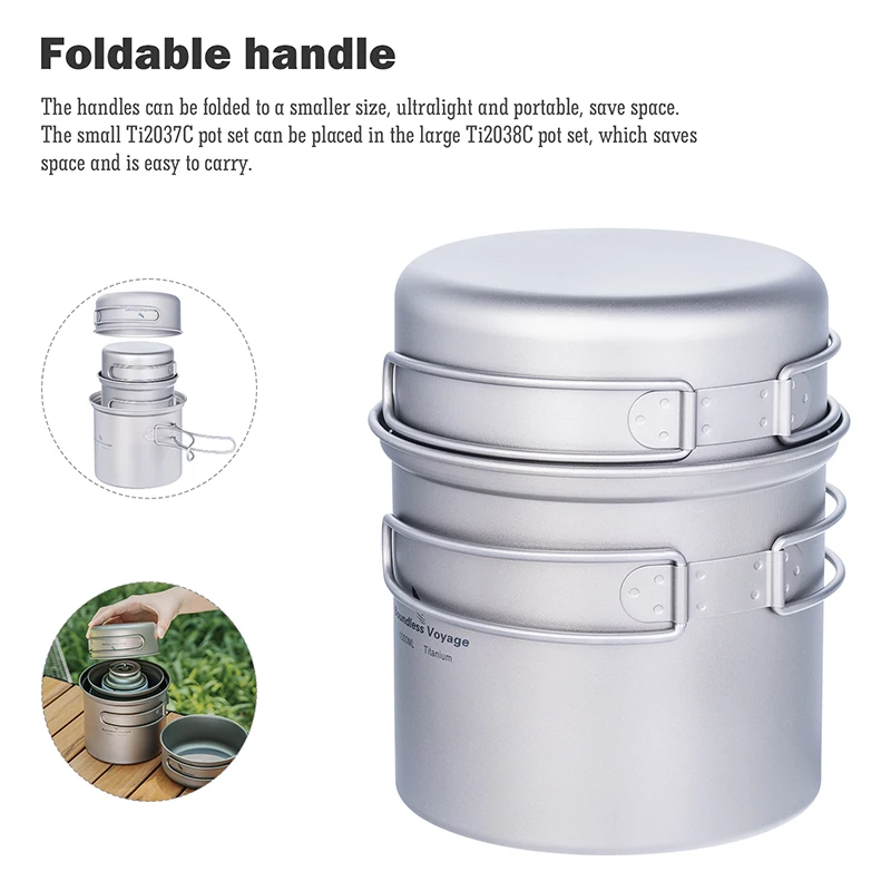 Boundless Voyage Titan Kochset – Leichtes Camping Kochgeschirr, Topf & Pfanne, Faltbare Griffe, Platzsparend, 0,4mm Wandstärke, Für Trekking & Wandern Boundless Voyage Titan Kochset – Leichtes Camping Kochgeschirr, Topf & Pfanne, Faltbare Griffe, Platzsparend, 0,4mm Wandstärke, Für Trekking & Wandern