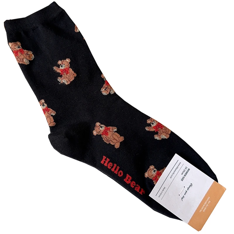 Elegant Lady Bear Cartoon Women's Cute Cotton Socks - Harajuku Style Novelty Breathable Christmas Gift