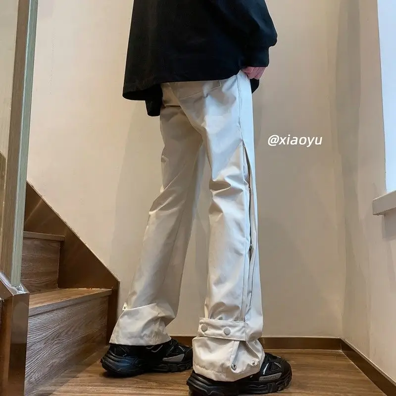Spring Autumn KPOP Fashion Style Harajuku Slim Fit Trousers Loose Casual All Match Pants Trend Sweat Pants Button Cargo Pants