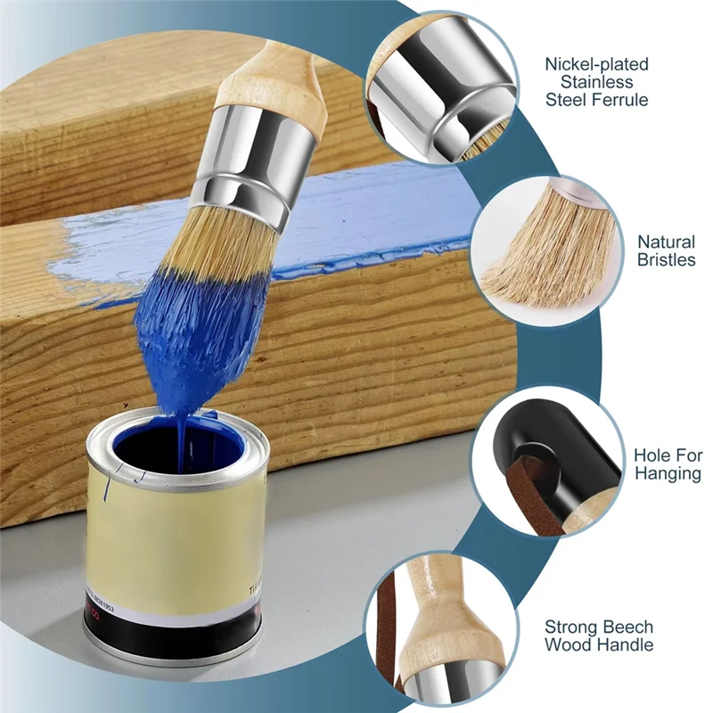 CQMF-Chalk Paint Brushes Wooden Handle Painting Wax Brushes Natural Bristle Paint Brushes For Wood Furniture