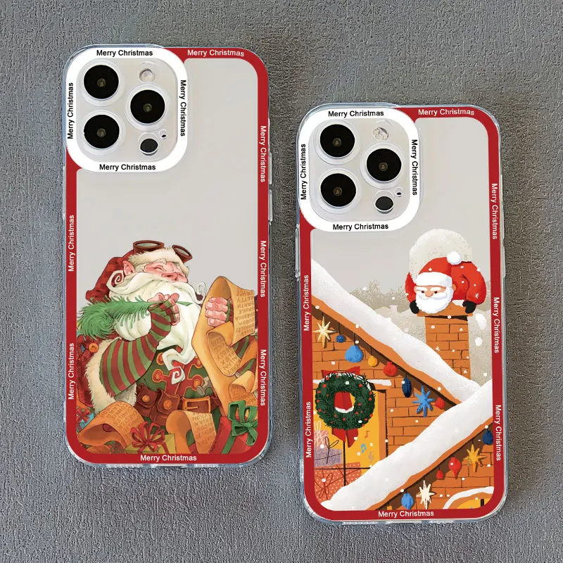 Luxury Cartoon Christmas Clear Phone Case - Simple Santa Transparent Design
