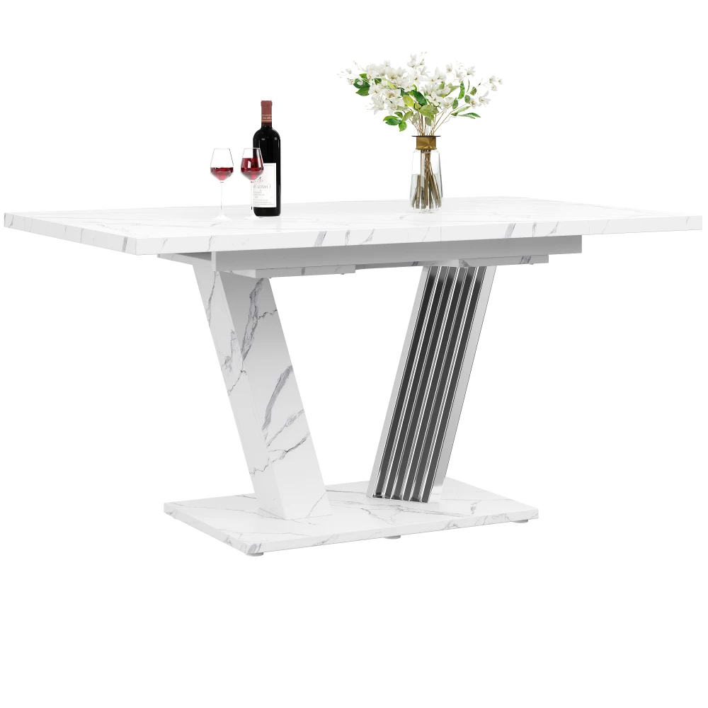 120-160x80x76cm Ausziehbarer Tisch mit Marmorplatte, Esstisch mit Ausziehplatte und Butterfly-Rahmen für Küche & Wohnzimmer – Detail 15