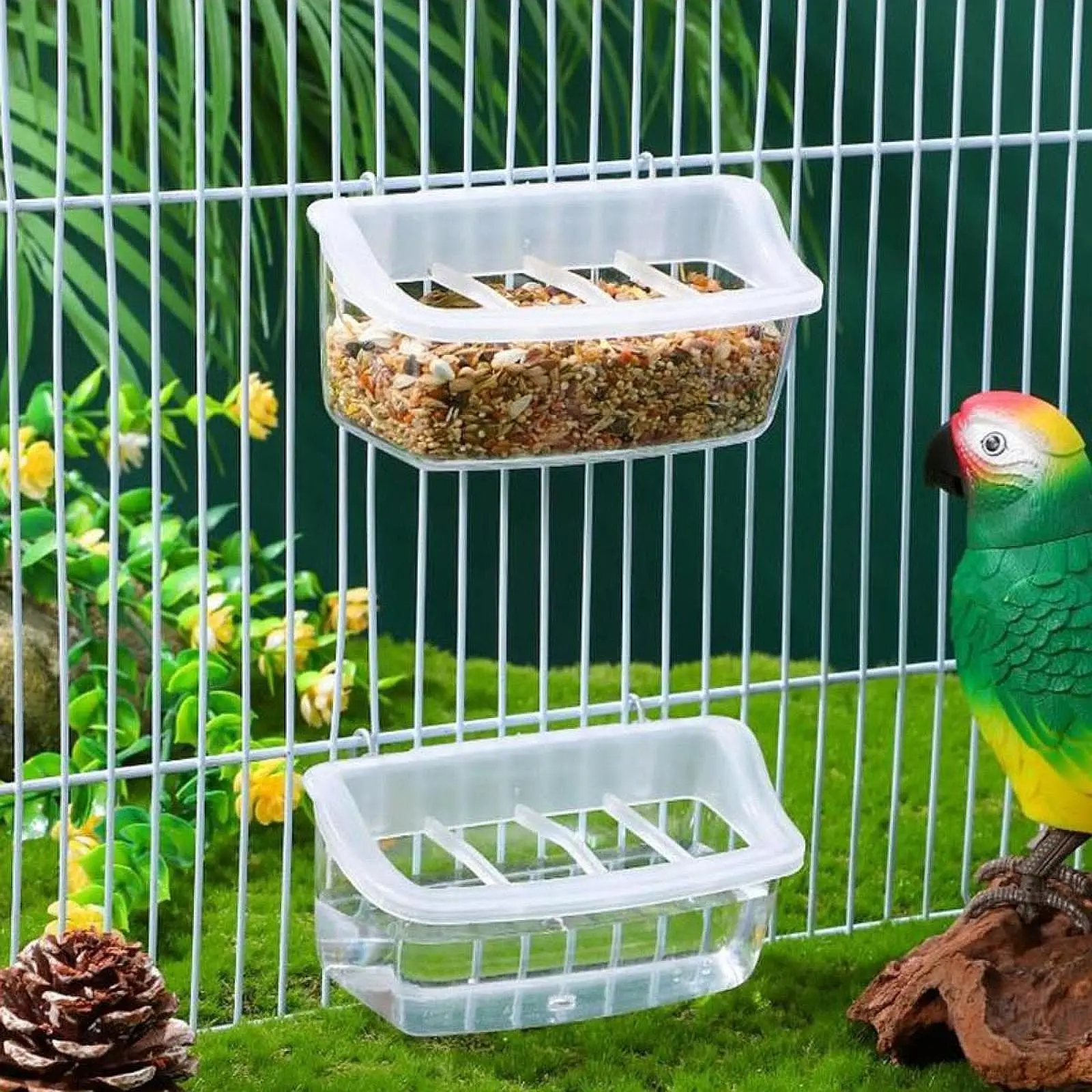 Parrot Feeder for Cage Clear Accessories Washable 360 Degree Visibility Outdoor Easy to Install Bird Food Bowl Feeding Dish