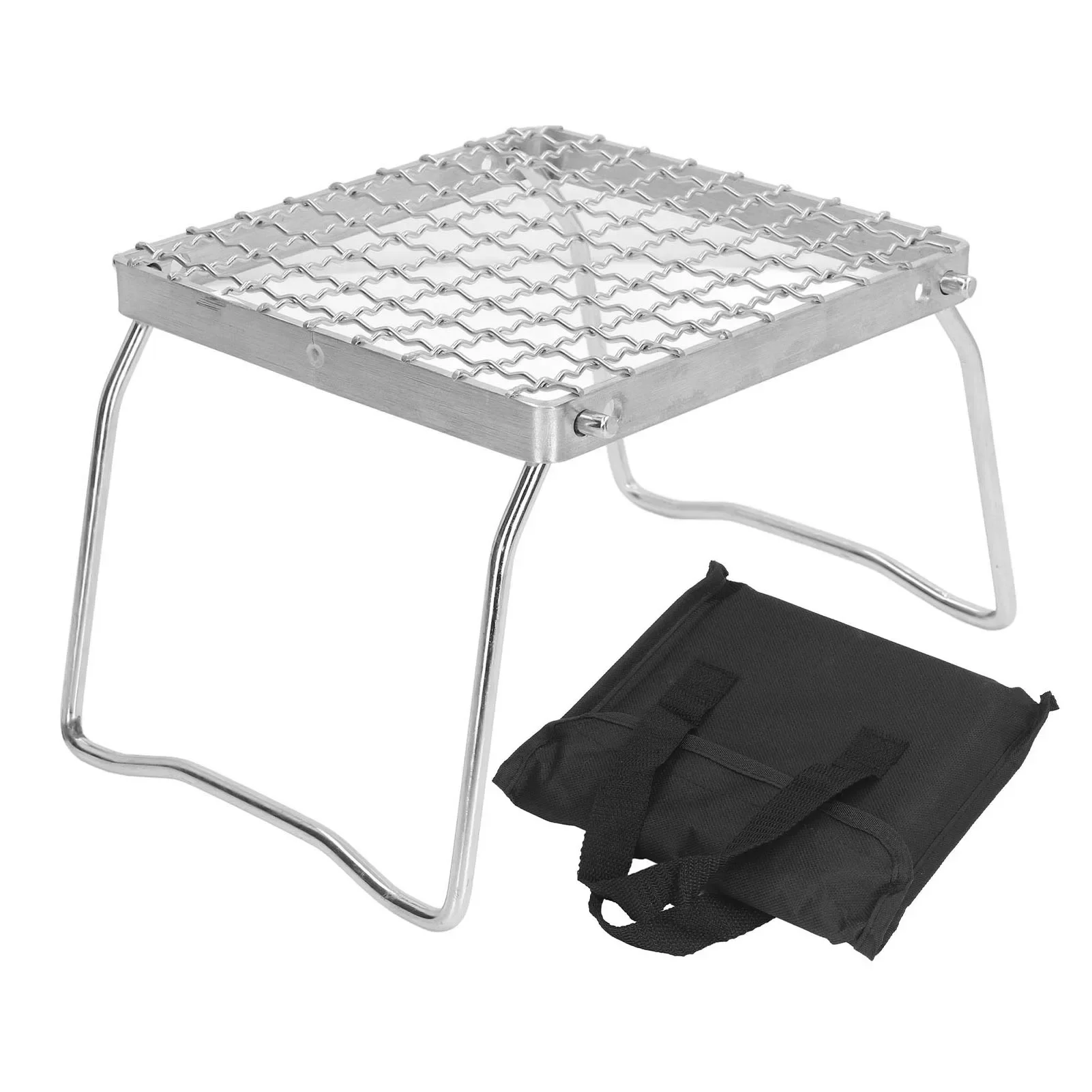 Camp Grill Grate with Foldable Legs 304 Stainless Steel Portable Grid Ultralight Campfire Stand