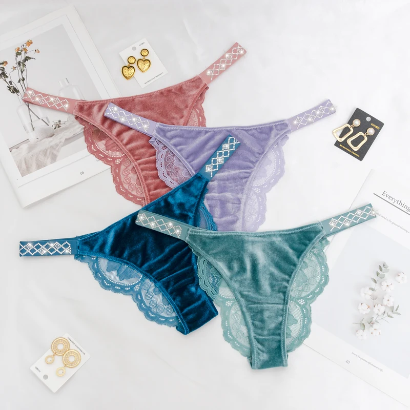 Sexy Panties With Rhinestone Underwear Low Rise Brazilian Lace Bragas