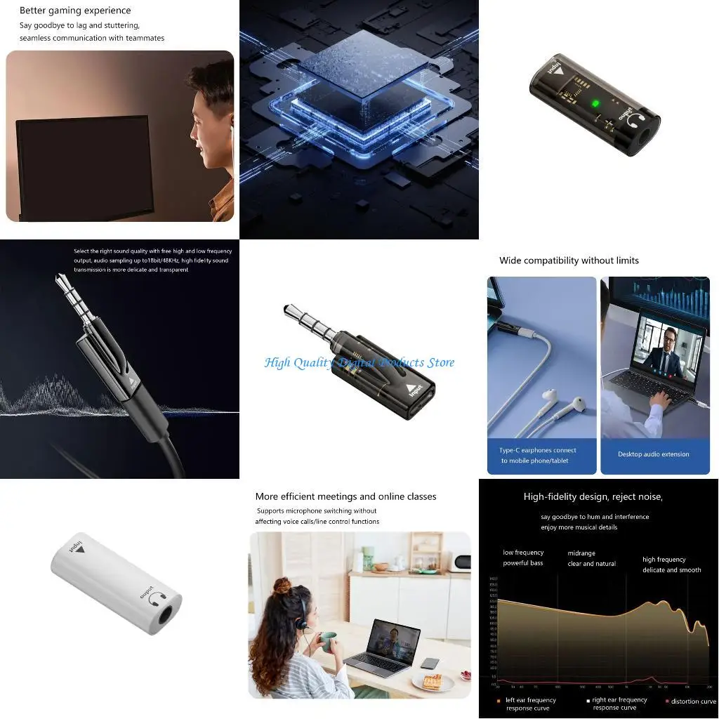 U2JE Type C 3.5mm 청각 어댑터 모바일 장치용 무손실 음악 전송