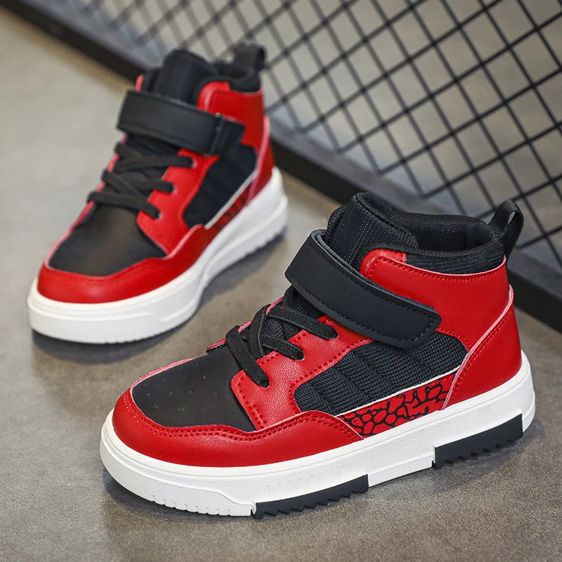 Brand Kids Board Shoes High Top Boys Girls Sneakers Leather Waterproof Non-slip Sport Shoes Children Toddler Casual 28-38