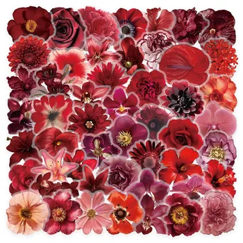 62 Fogli di Adesivi Floreali Rossi, Decorazioni Vintage per Cover di Telefoni, Laptop, Diari, Papery Pop Store