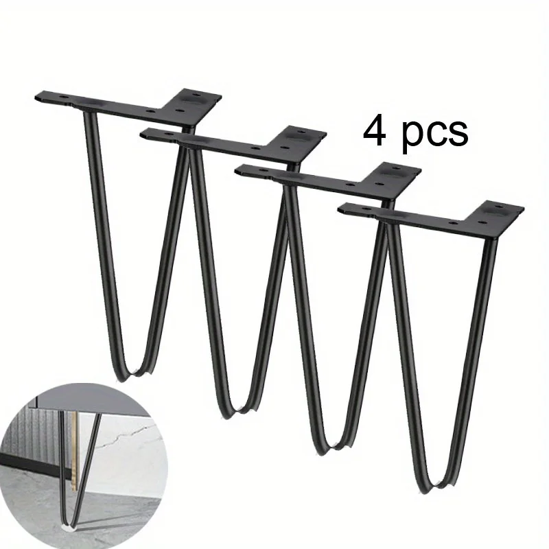 Gold Iron Hairpin Furniture Leg – 8 Inch Heavy Duty Sofa Leg With Rubber Protector, Vintage/Retro, 1PC, China