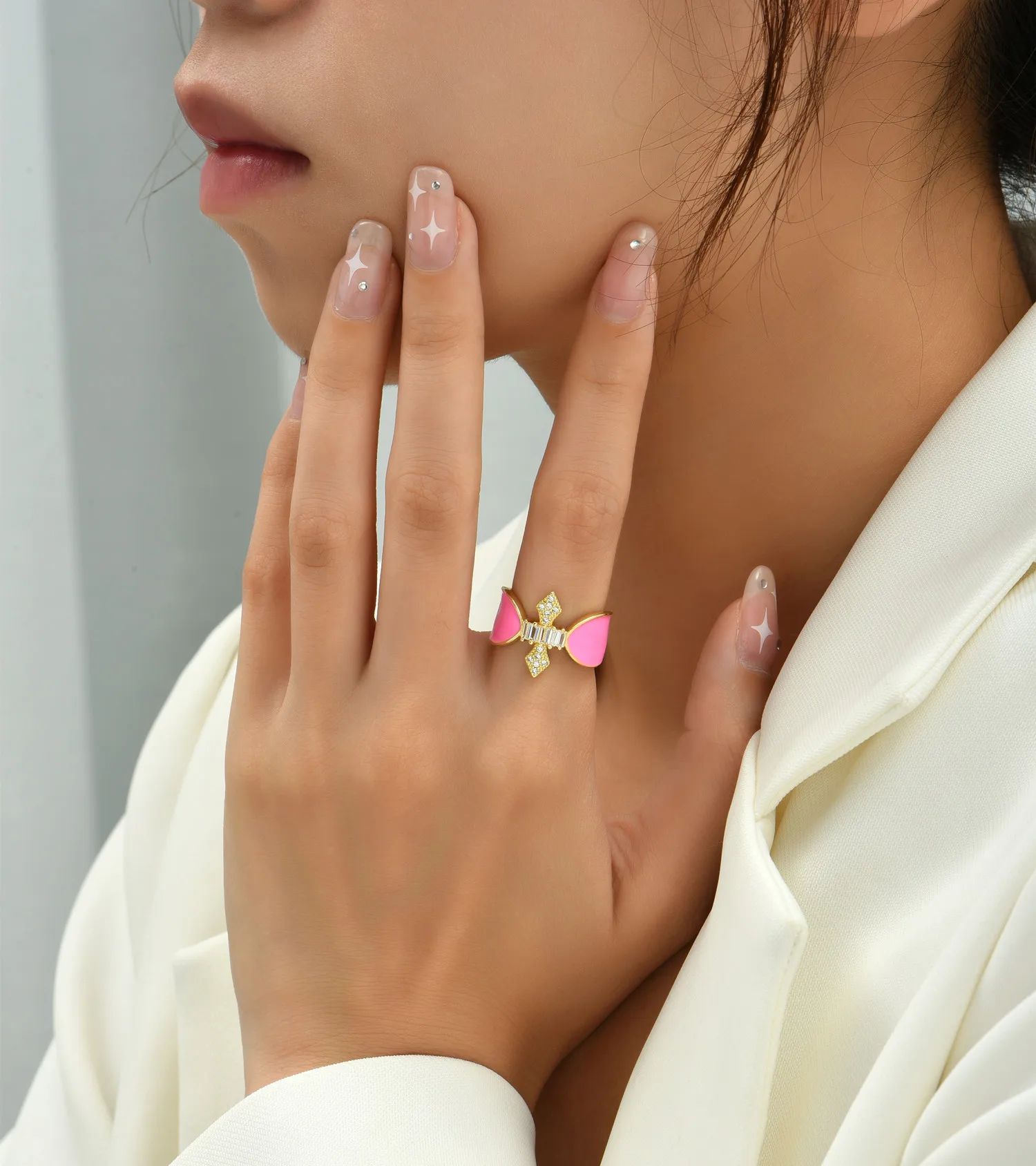 2021 INS Color Rainbow Fashion Rings For Women Finger Jewelry Clear CZ Colorful Neon Enamel Open Adjusted Dome Ring
