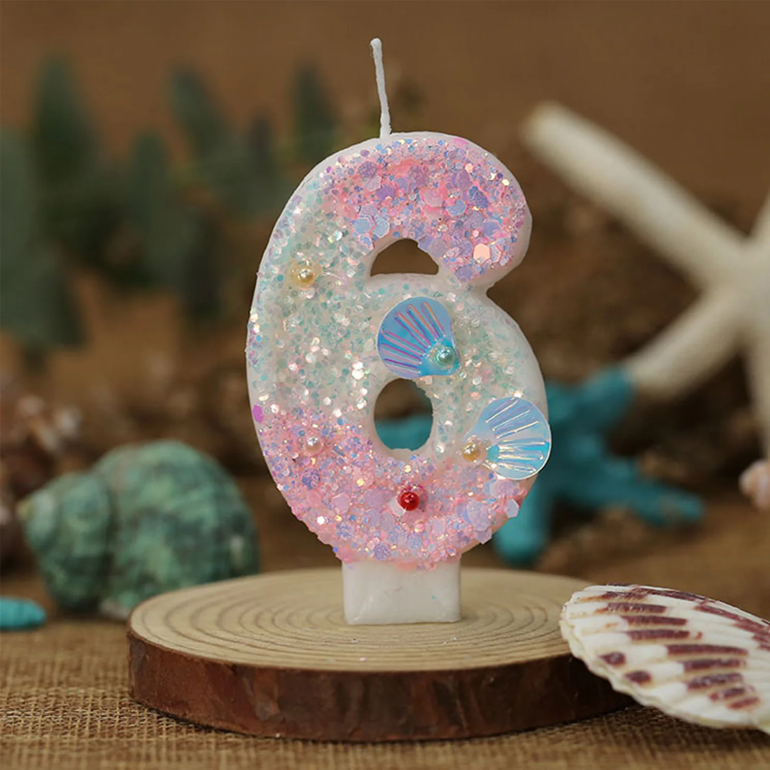Muschel-Geburtstagsnummernkerze, mehr Muscheln, Perlen, Geburtstagsnummernkerze für Geburtstag, Hochzeit, Jahrestag, Meerjungfrau-Mottoparty – Detail 12