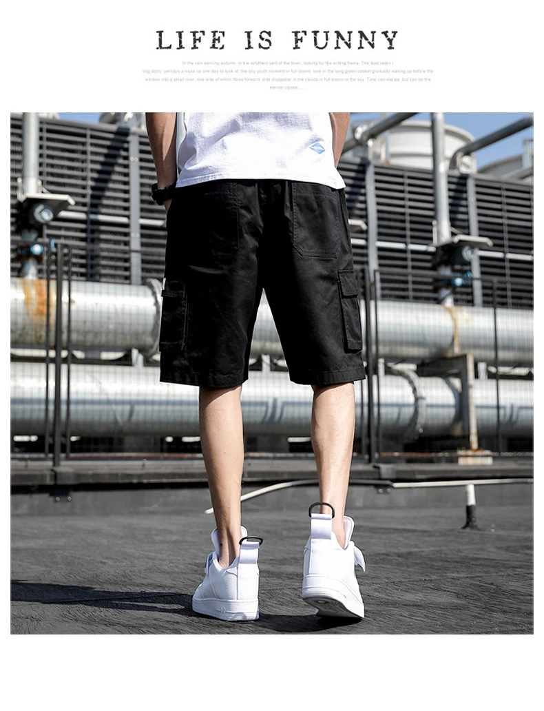 2022 Summer Casual Shorts Solid Color Letters Multi-Pocket Fashion Men Work Shorts Plus Size Beach Cargo Shorts M-7Xl black casual shorts