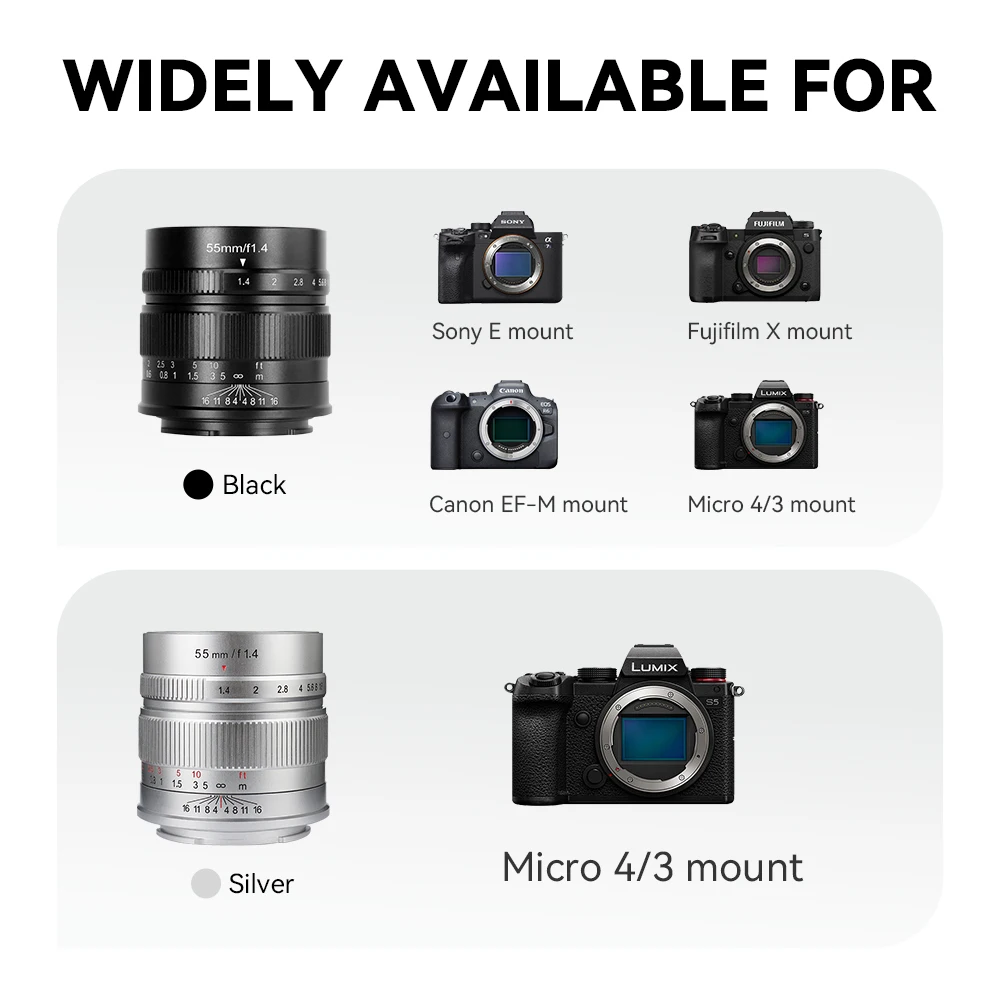Camera Lens 7artisans 55mm F1.4 MF Large Aperture Portrait Prime Lens For Sony E A6600 Canon EOS-M M50 FujiX X-A1 X-T1 Micro 4/3 E-PL1 E-M10
