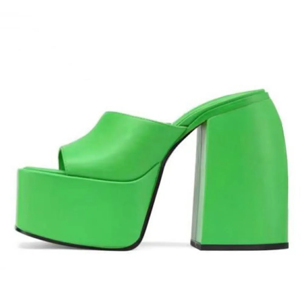 GIGIFOX Brand New Big Size 43 Summer White Chunky Heeled Mules High Heels Sexy Party Platform Heel Sandals Shoes For Women 2022 