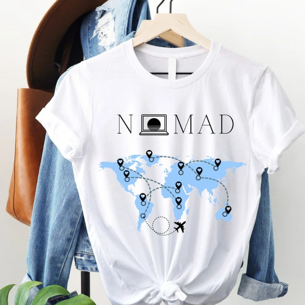 

Digital Nomad T-Shirt Gift Digital Nomad Tourist Shirt Traveler Blogger Solid Color Top Work From Anywhere Cotton Short-sleeve