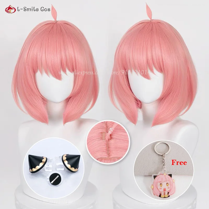 Anime SPY Anya Forger Cosplay Perücke Kurze Rosa Oder Farbverlauf Hitzebeständige Synthetische Haar Halloween Perücken Für Frau + Perücke Kappe – Detail 3