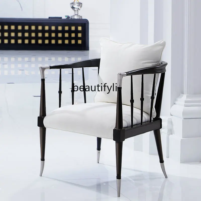 

Modern Minimalist Leisure Chair American Light Luxury Armchair Balcony Solid Wood Backrest Couch