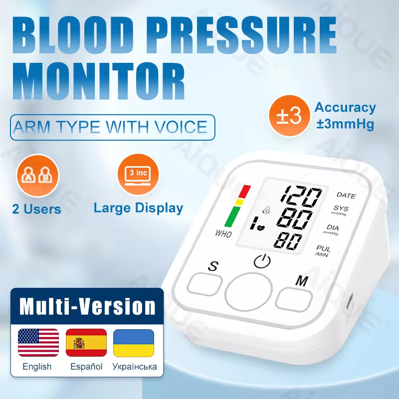 Digital ARM Blood Pressure Monitor Sphygmomanometer Tonometer Tensiometer Heart Rate Pulse Meter BP Monitor Voice