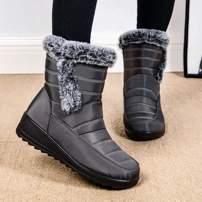 Thick Warm Long Plush Waterproof Snow Boots Women Winter 2025 Non Slip Soft Fur Ankle Boots Woman Plus Size 44 Cotton Shoes Mom