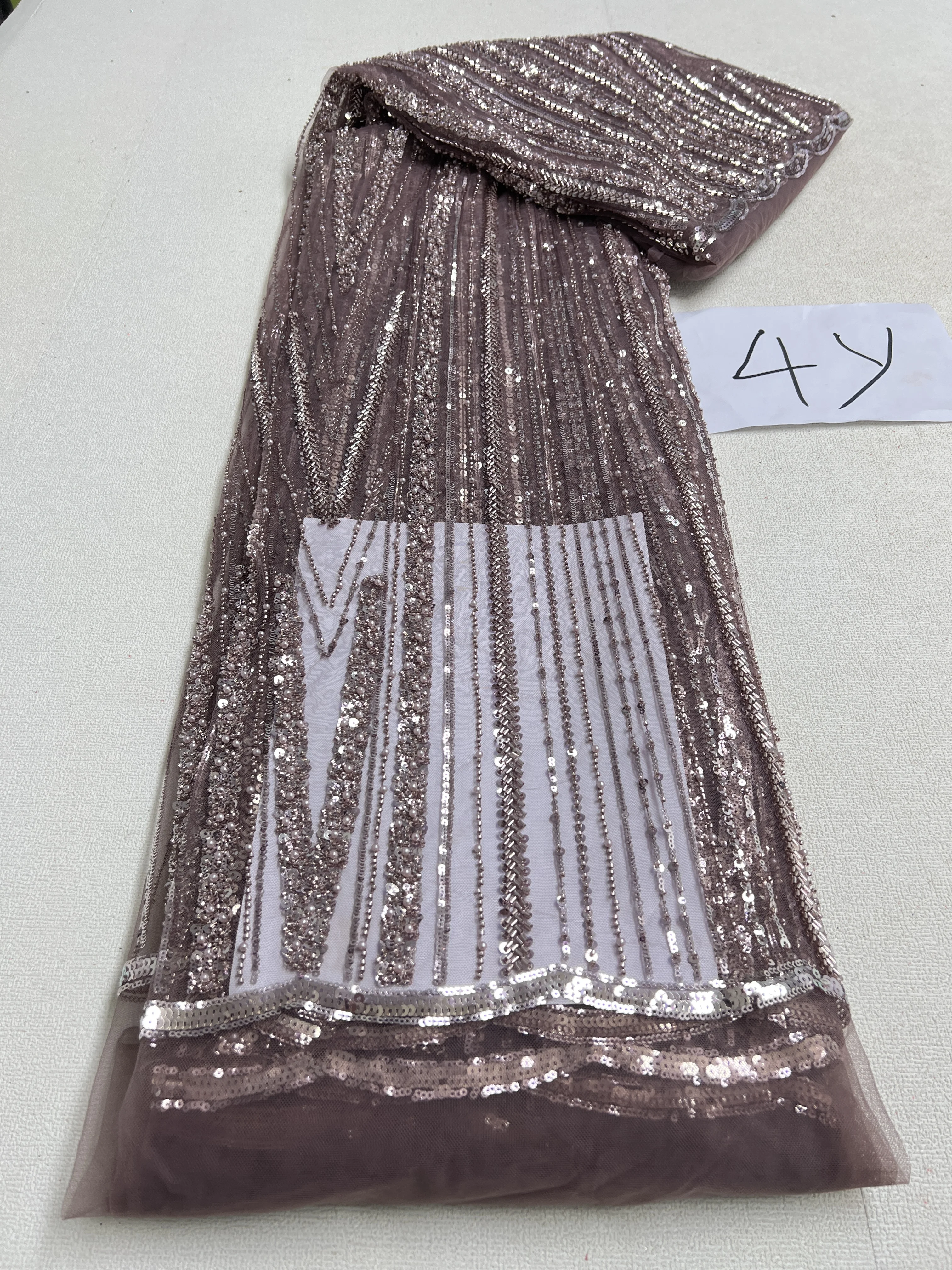 Low price clearance 4 Yards African beaded sequins lace fabric French jacquard mesh sequins velvet lace fabric wedding