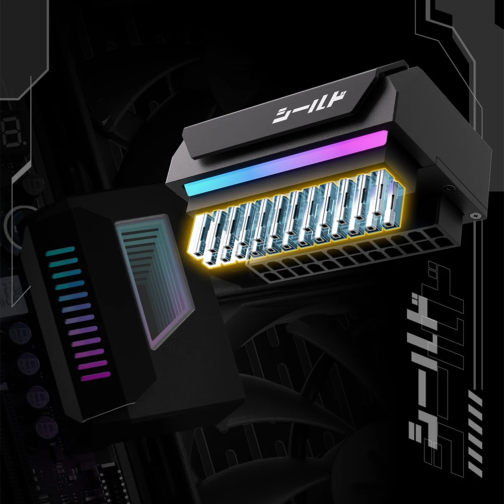 ATX 24 Pin To 180 Degree Power Plug Adapter with Infinity Mirror ARGB Light Female To Male Power Adapter 24-Pin Angle Adapter