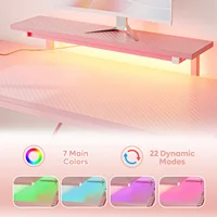 NOST&HOST Pink L Shaped Gaming Desk LED Power Outlets,42" Corner Computer Desk Reversible Shelves Hooks Home Office Bedroom Desk 4