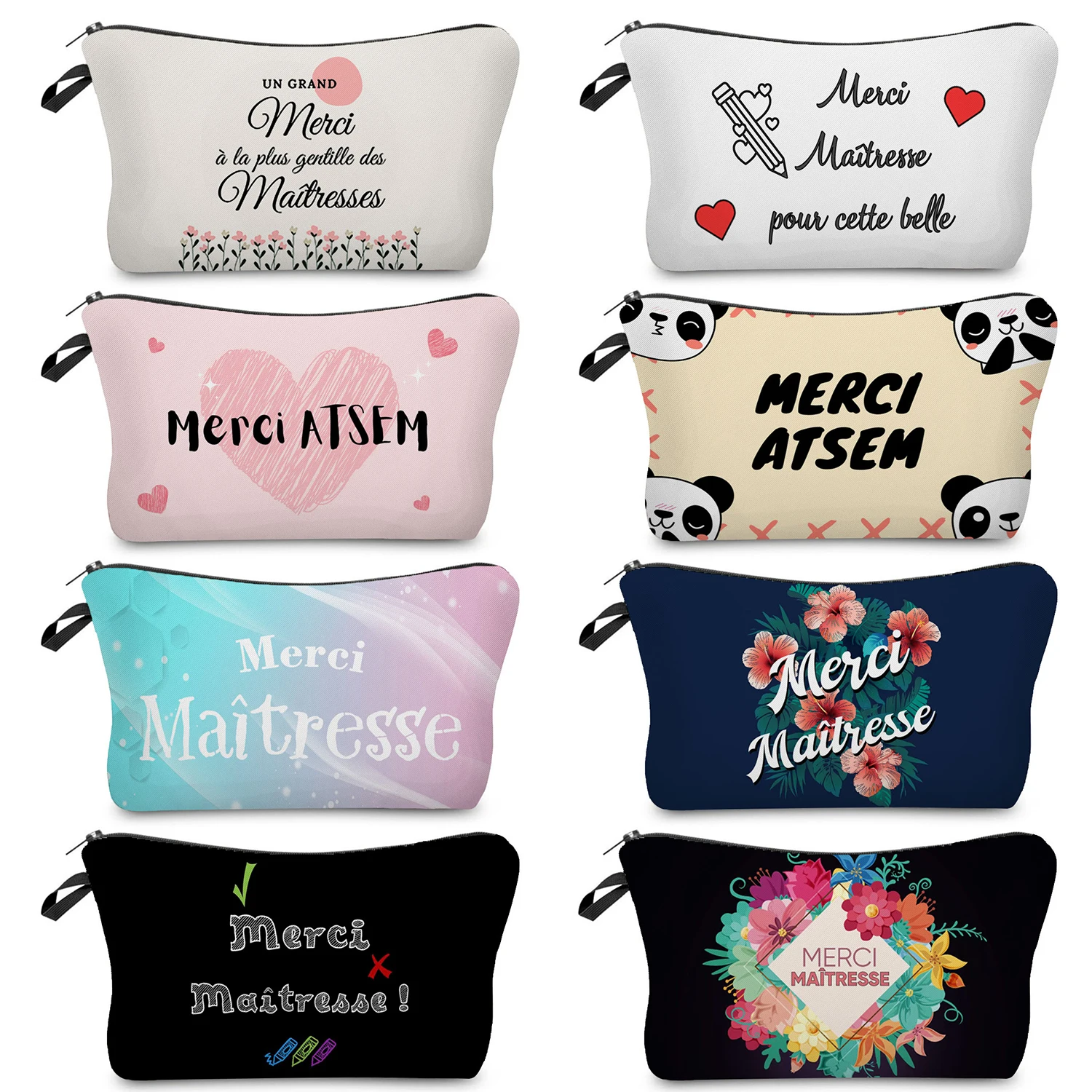 

Makeup Bags Women Storage Bag Wash Pouch Teacher's Day Graduation Gift Atsem Merci Maitresse Print Cosmetic Bag Organizer Travel