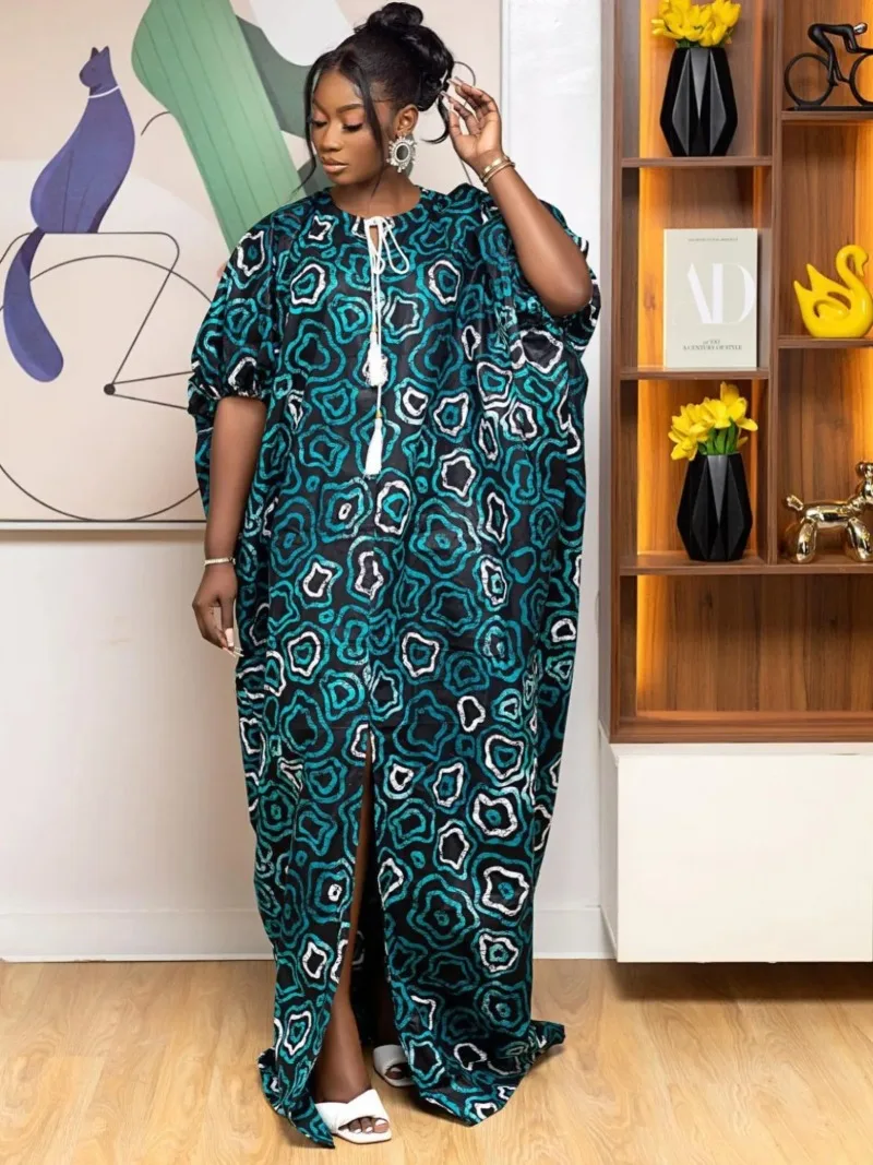 African Dresses For Women Traditional Plus Size Africa Clothing Loose Print  Lace Up Coollar Maxi Dress Robe - AliExpress 200000532