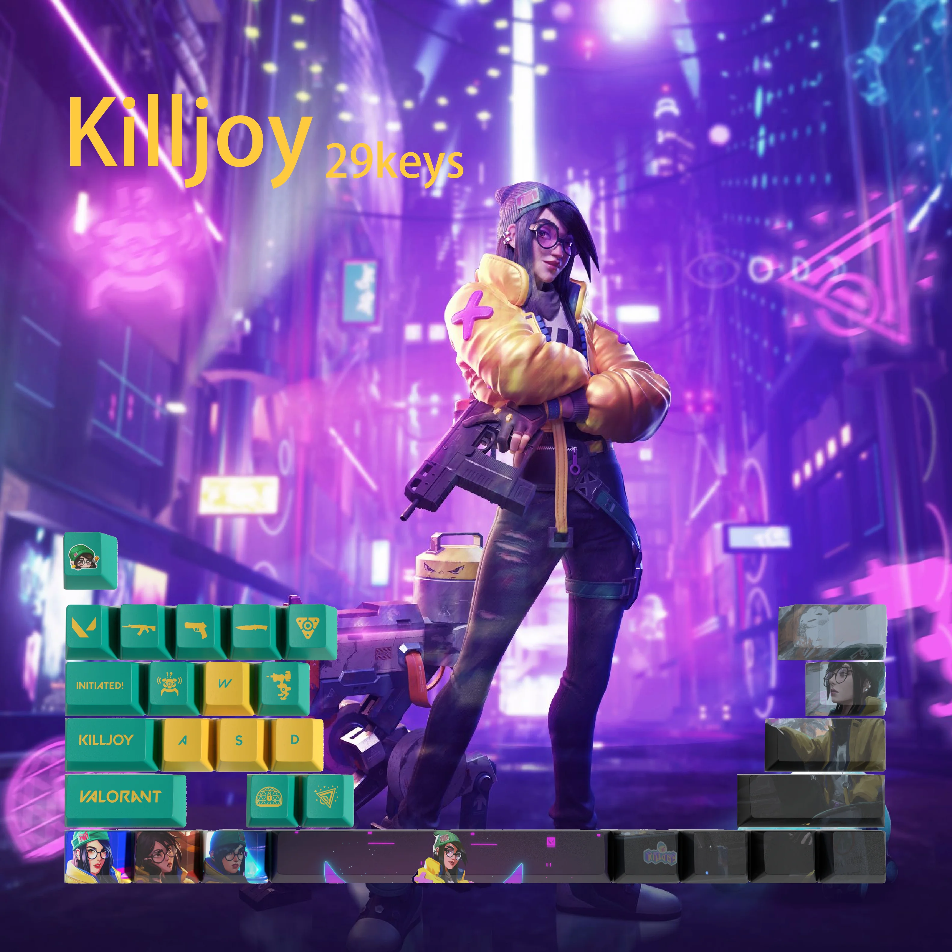 Vlaorant Keycaps Killjoy 29 Chaves Mini Conjunto Oem Perfil Pbt Corante Sub Keycaps