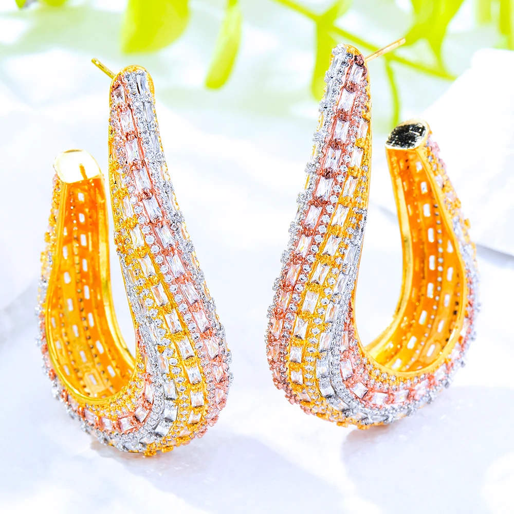 

Jimbora New Luxury Top Quality Micro Crystal Zirconia Earrings Inlay Jewelry Unique Women Fashion DUBAI Bridal Hoop Ear Gift