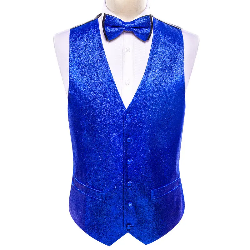 Mens V-Neck Silk Waistcoat Bowtie Set