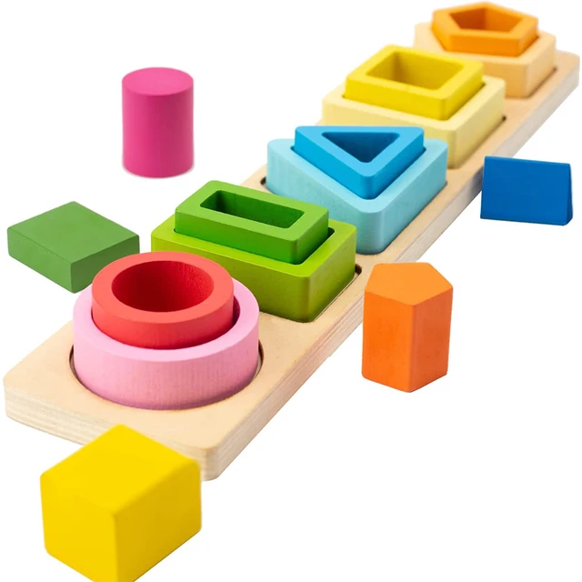 Montessori Wood Toys for Kids Wooden Sorting Stacking Toys for Baby Toddlers Educational Shape Color Sorter Preschool Kids Gifts 1