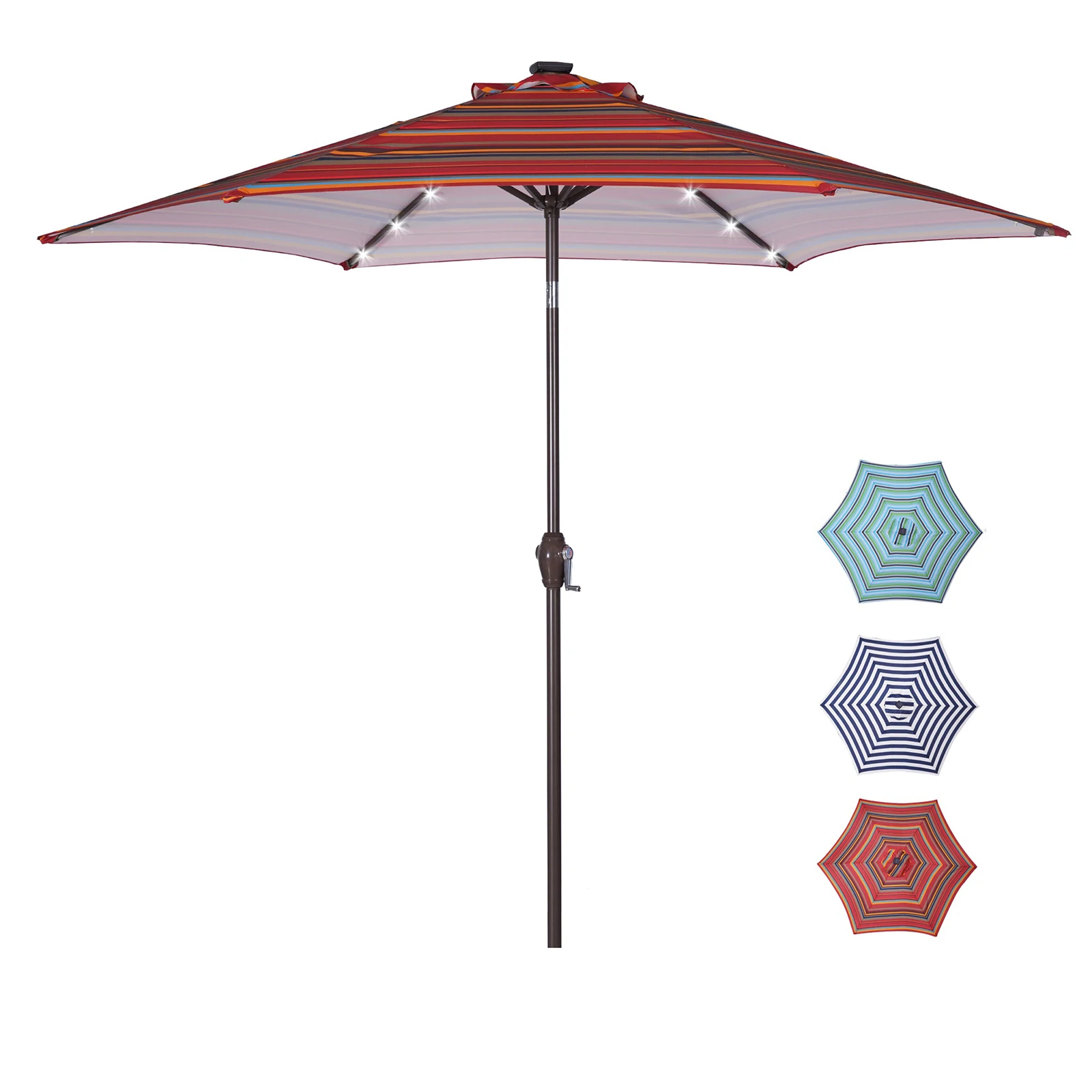 Outdoor Patio 8.7-Feet Market Table Umbrella with Push Button Tilt and Crank, Blue Stripes With 24 LED Lights
